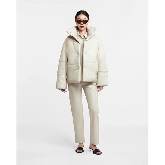 Nanushka Hide Okobor Alt-Leather Textured Puffer Jacket Cream White Size XS - Picture 1 of 16